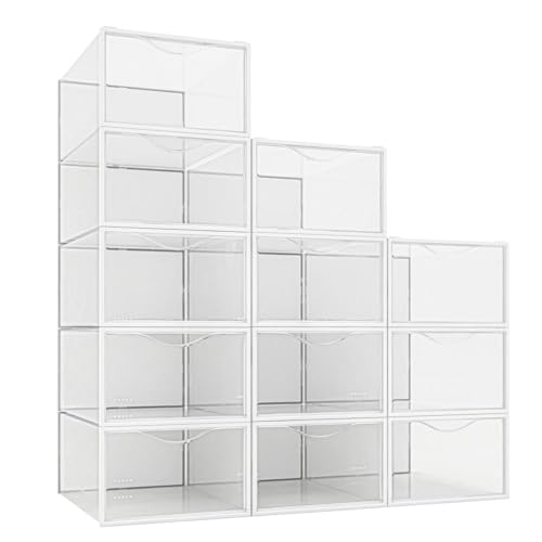 12-Pack Clear Stackable Shoe Storage Bins for Closet Organization