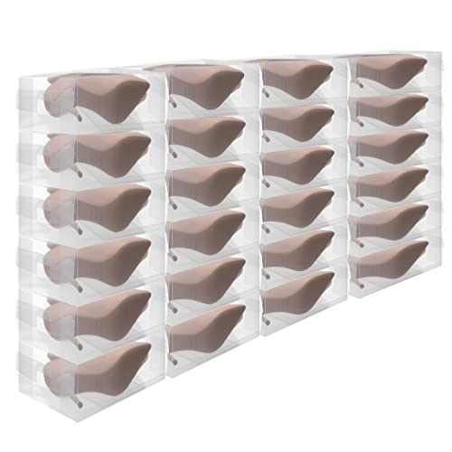 Sawysine 24 Pcs Clear Plastic Stackable Shoe Organizer for Closets Small Spaces (12 x 7.5 x 3.7 Inches)