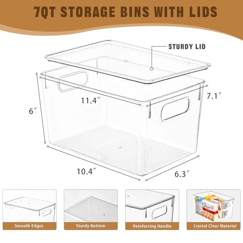 12-Pack Clear Stackable Storage Bins, 7 Quart Plastic Containers with Handles