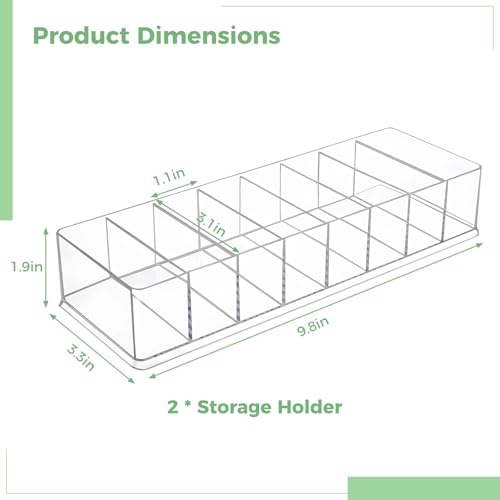Clear 8-Slot Tea Bag Holders, 2-Pcs Tea Organizer, Clear Plastic Storage Bin