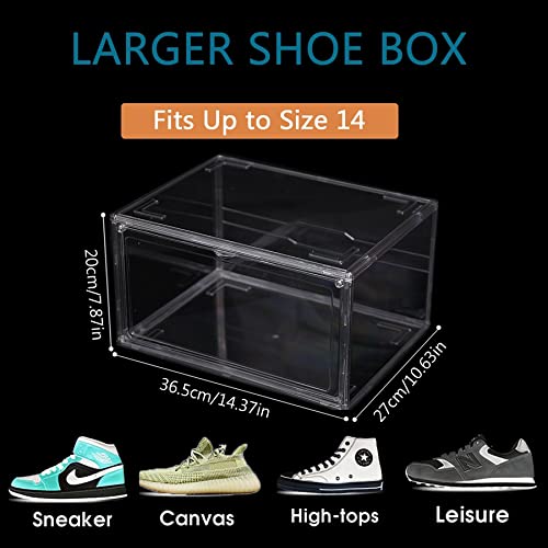 Crystal Clear 12 Pack Stackable Acrylic Shoe Organizer Containers, Size 14 Fit