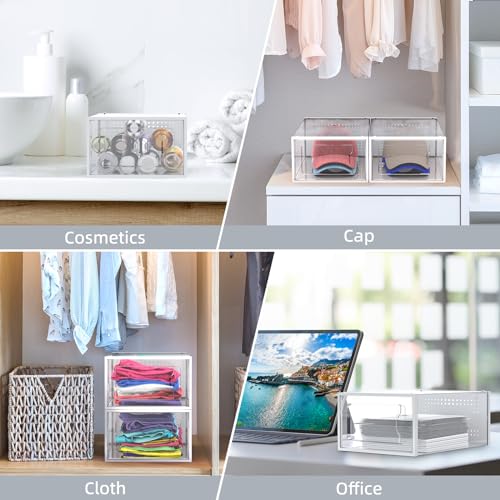 Elechomes Clear Plastic Stackable Shoe Boxes, 18 Pack Closet Organizer Storage