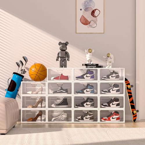 XX-Large Display Shoe Storage Box, 8-Pack Clear Plastic Organizer, White
