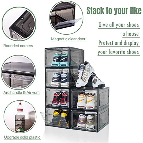 Black 9 Pack X-Large Thicken Sturdy Shoe Storage Box with Clear DoorFit US Size 12