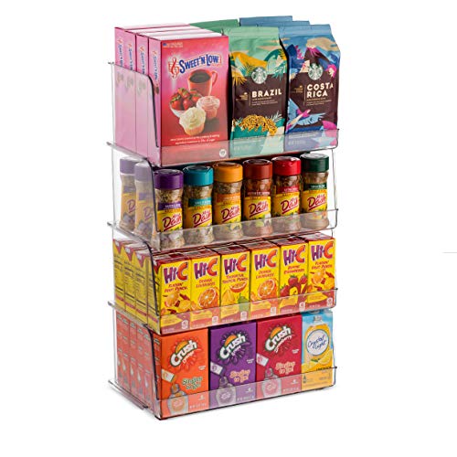 Clear 4-Bin Stackable Kitchen Pantry Organizer, 12" Wide, For Storage Cabinets, Countertops, Fridges, Freezers