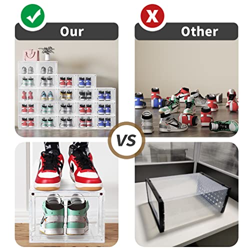 Clear 10 Pack Large Stackable Shoe Boxes for Closet Entryway Size 12 Storage