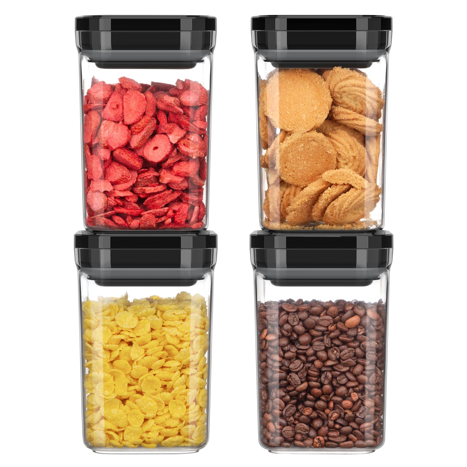 MR.SIGA 4 Pack BPA Free Airtight Storage Containers, Medium Black, 1 L / 34oz