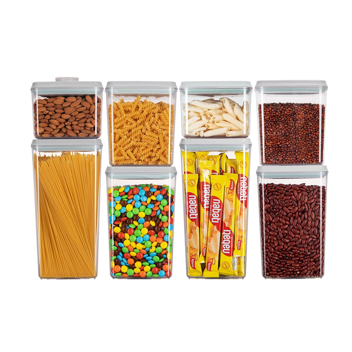 Ankou Pop-Airtight Storage Containers, 8-Piece Set - Cereal, Snacks, Flour, Sugar, Coffee