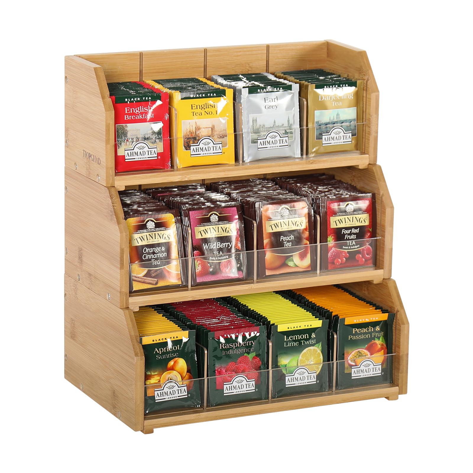 3-Layer Bamboo Tea Bag Organizer for Cabinet and Countertop