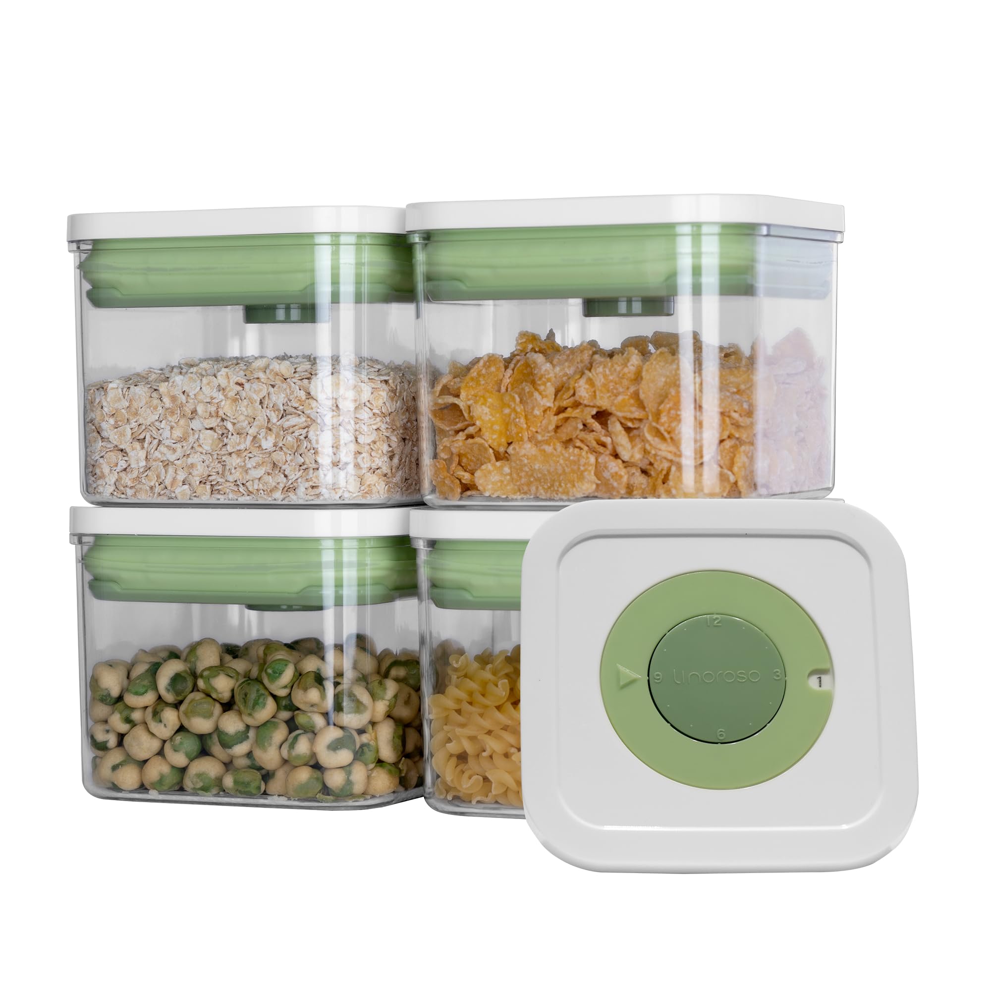 Lioroso Time-Recording Airtight Containers, BPA-Free, Stackable, Set of 4, Dry Cereal Storage