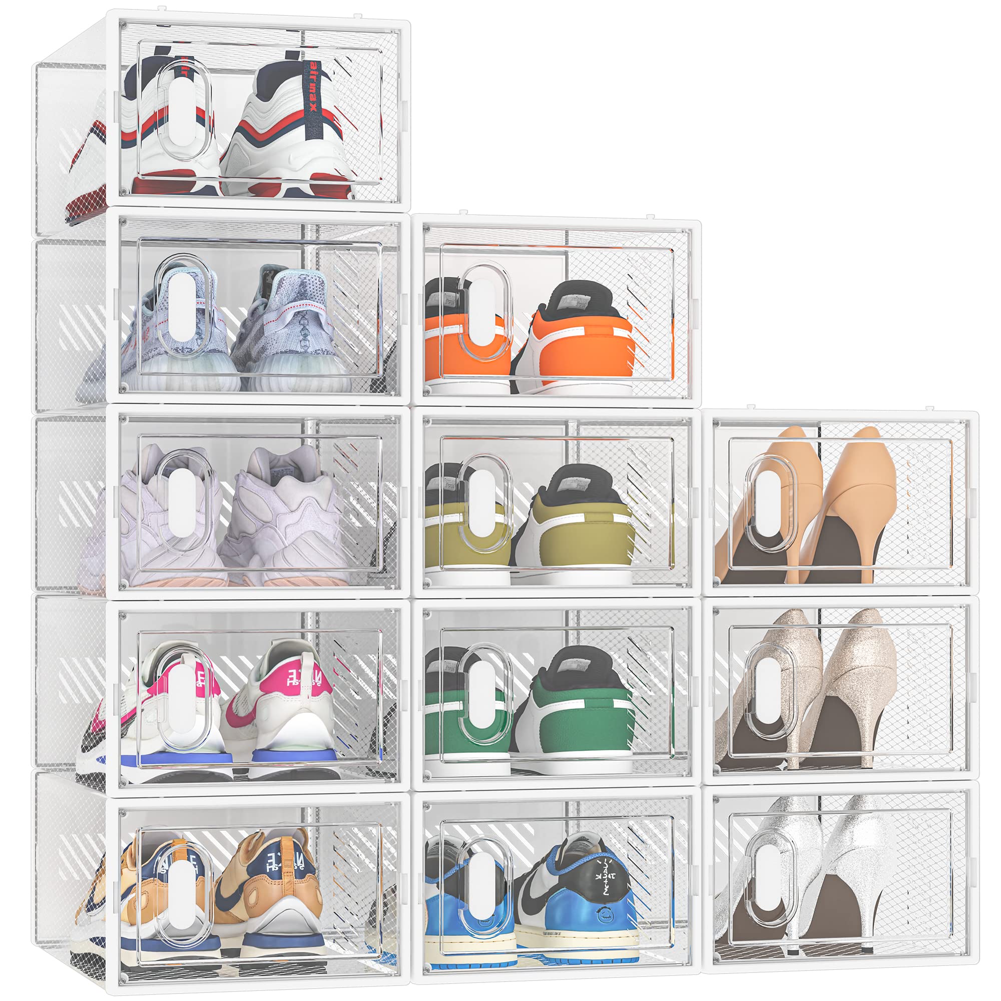 Clear Plastic Shoe Organizers for Size 10, Pack of 12 - Closet Storage Solutions