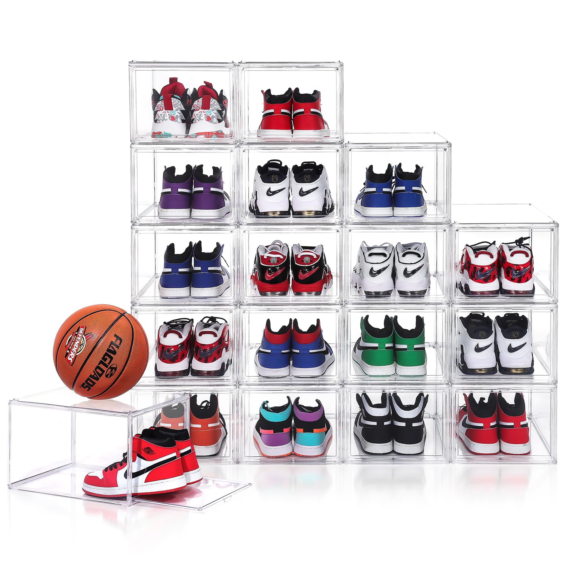 12 Pack Acrylic Clear 360° Stacking Shoe Display Boxes, Large Size Up to US 14