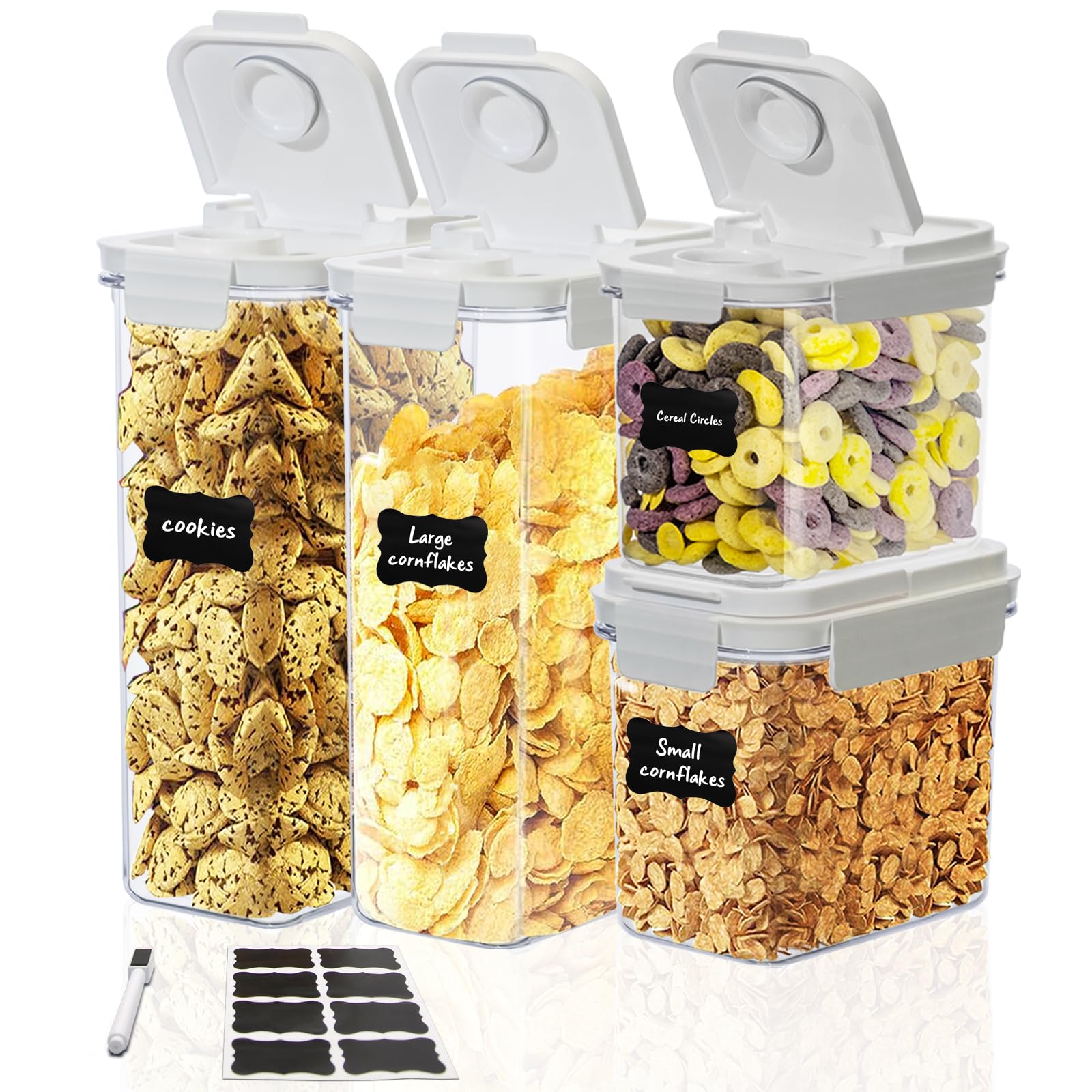 4 Piece Airtight Cereal Storage Container Set with Flip-Top Lids