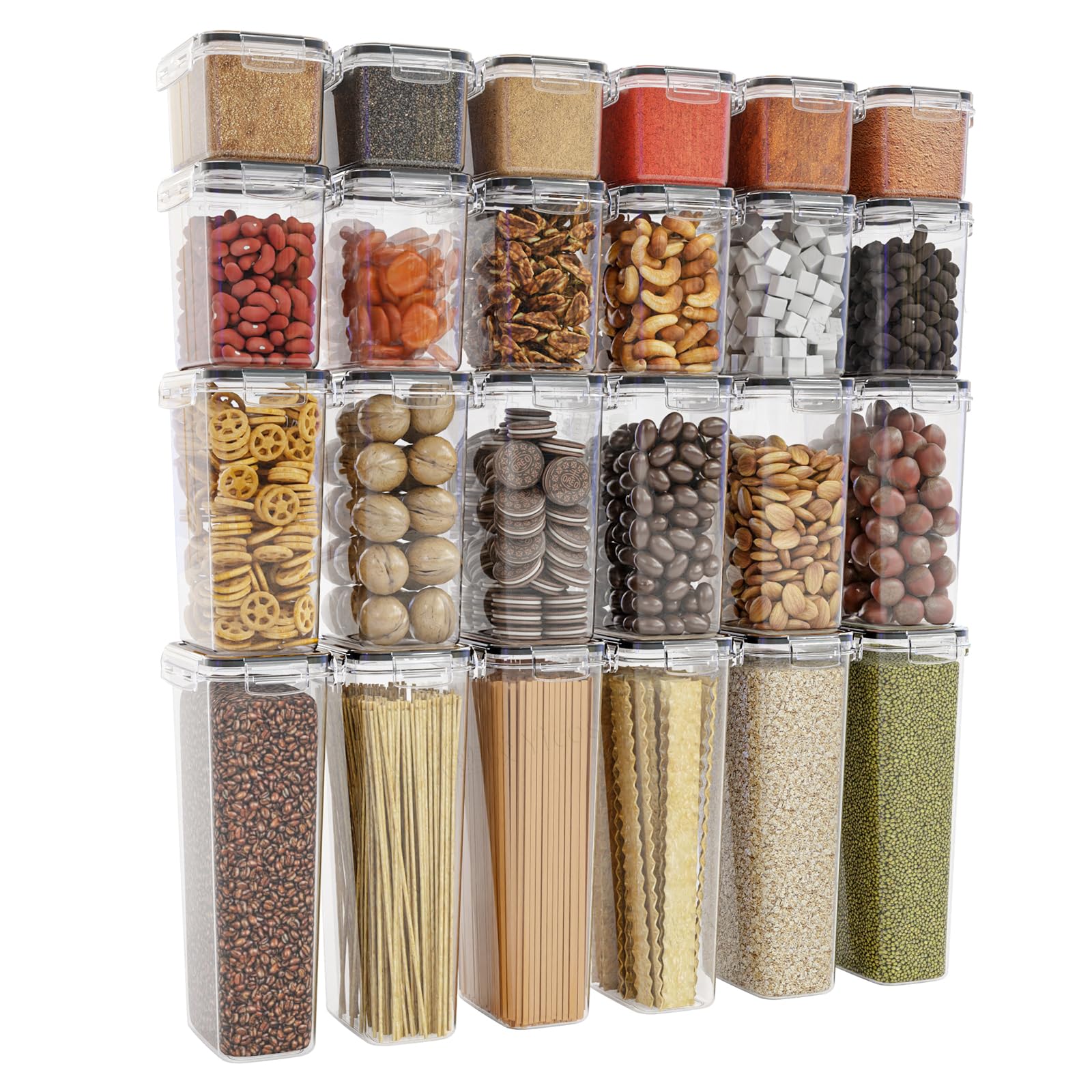 BPA Free Airtight Food Storage Containers - 24 PCS With Labels, Ideal for Chips, Grains, Sugar, and More