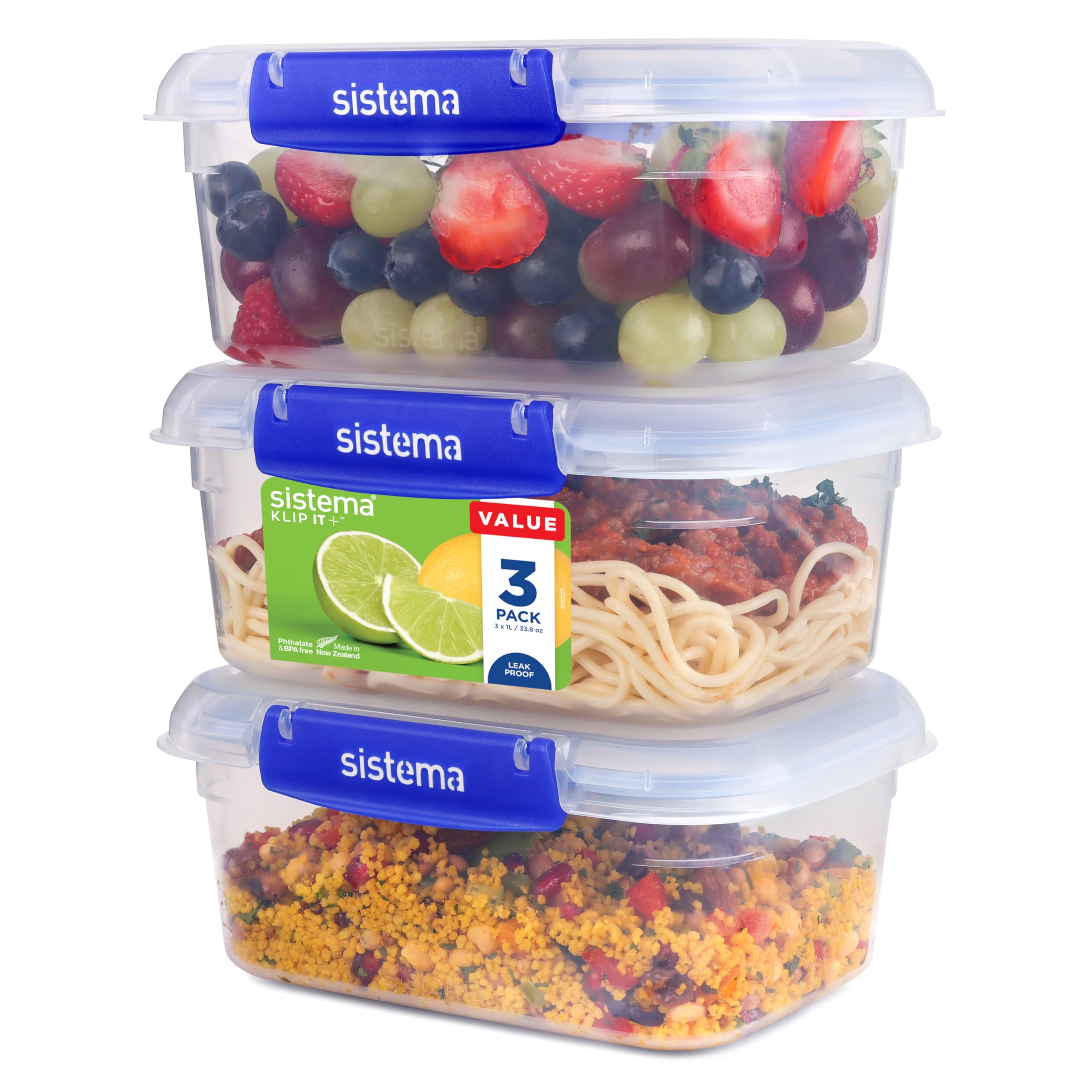 KLIP IT PLUS Leakproof 1L Airtight Stacking Containers with Lids | BPA-Free | 3 Count