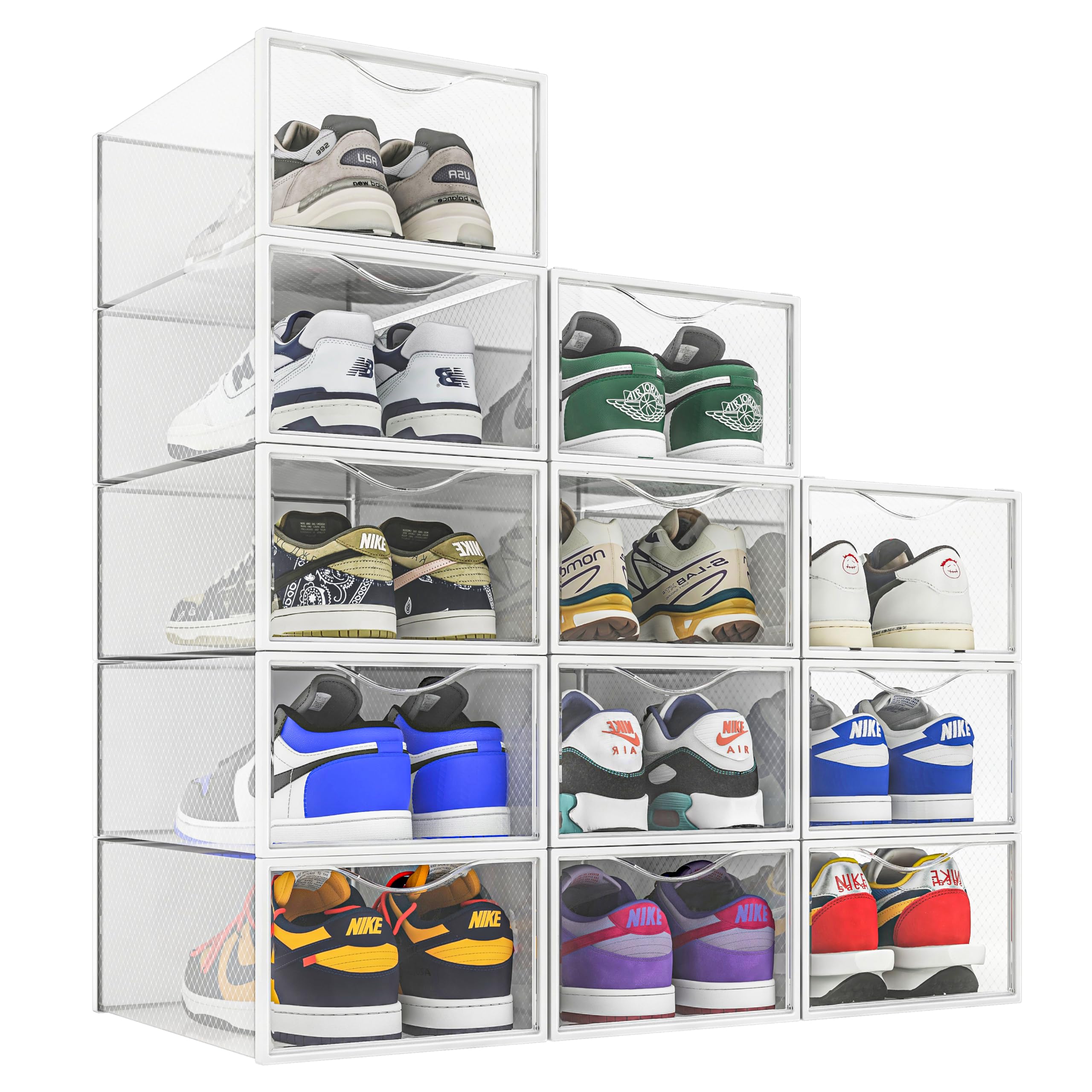 12-Pack Clear Stackable Shoe Storage Bins for Closet Organization