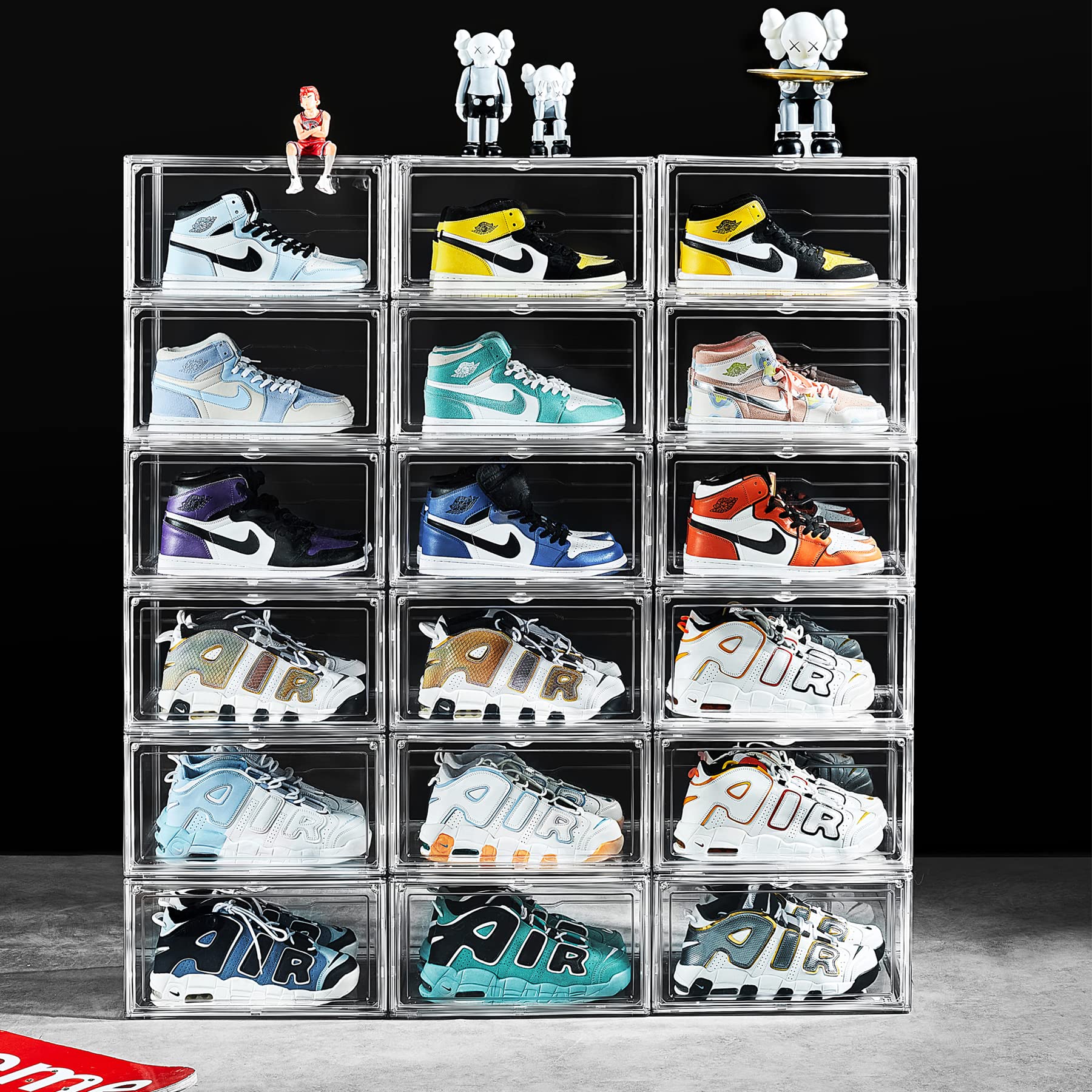 Crystal Clear 12 Pack Stackable Acrylic Shoe Organizer Containers, Size 14 Fit