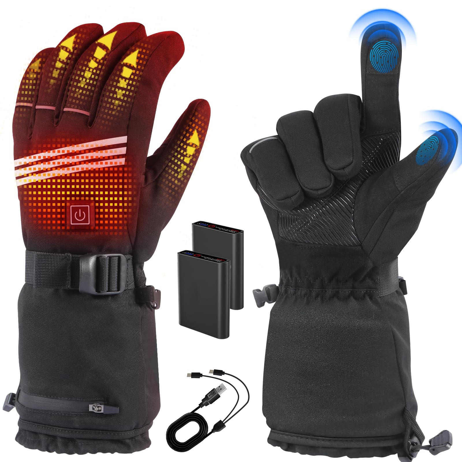 Rechargeable Heated Gloves, 4 Temp Modes, 7.4V 5000mAh, Waterproof, Ideal for Camping, Skiing, Hiking, Hunting, Cycling