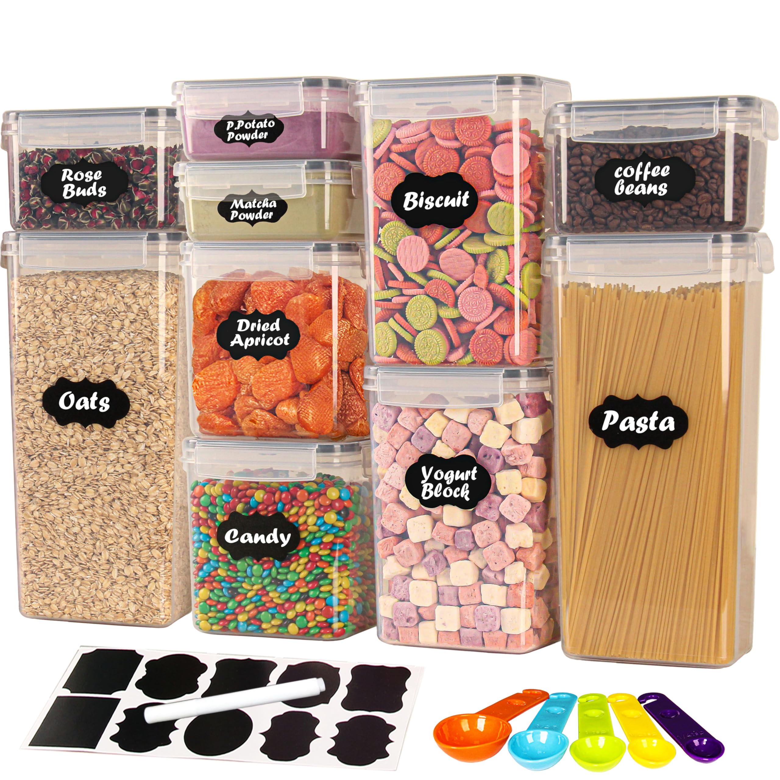 BPA-Free 10-Pack Airtight Containers with Labels and Spoons