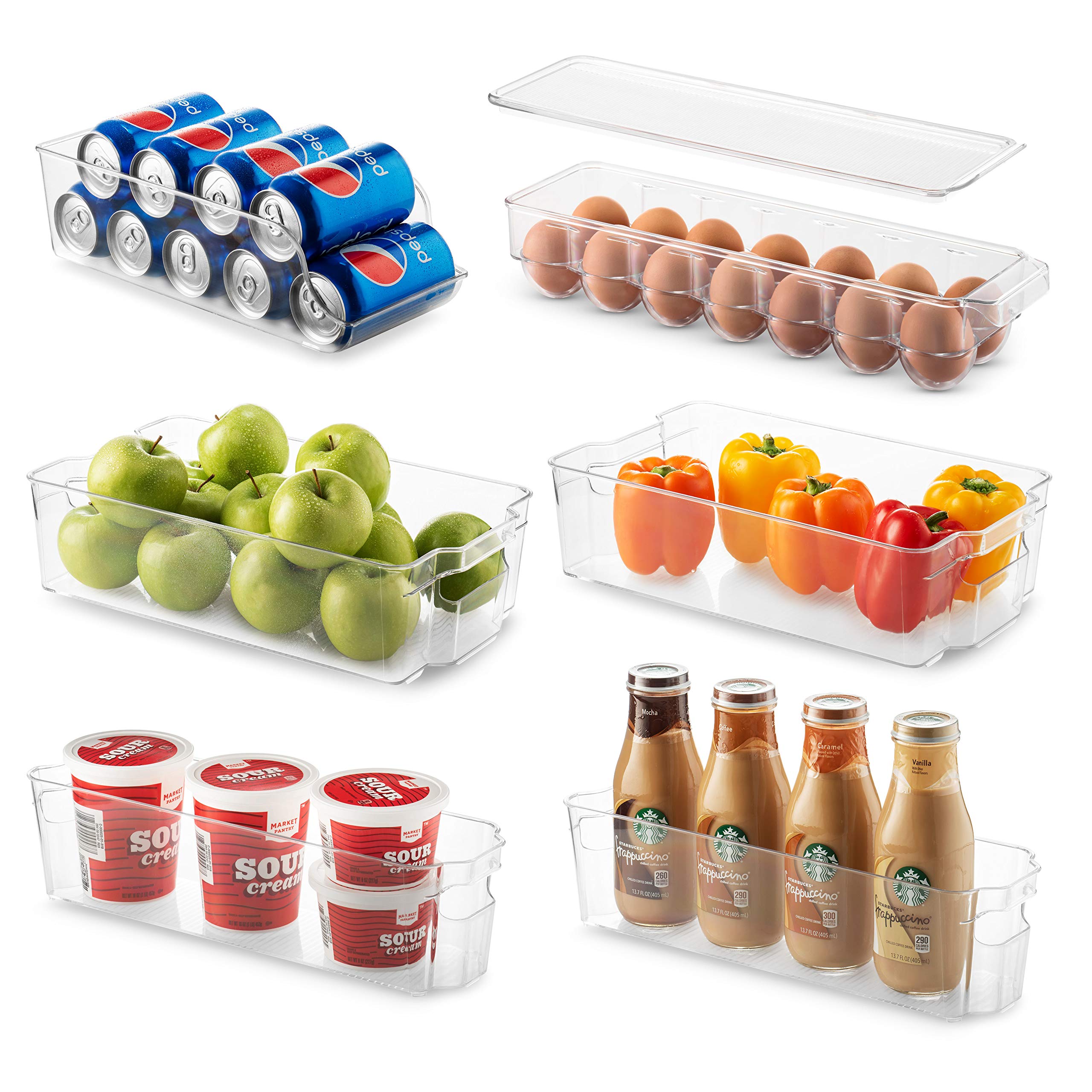 Stackable Refrigerator & Freezer Organizer Bins - Clear Plastic Storage Racks