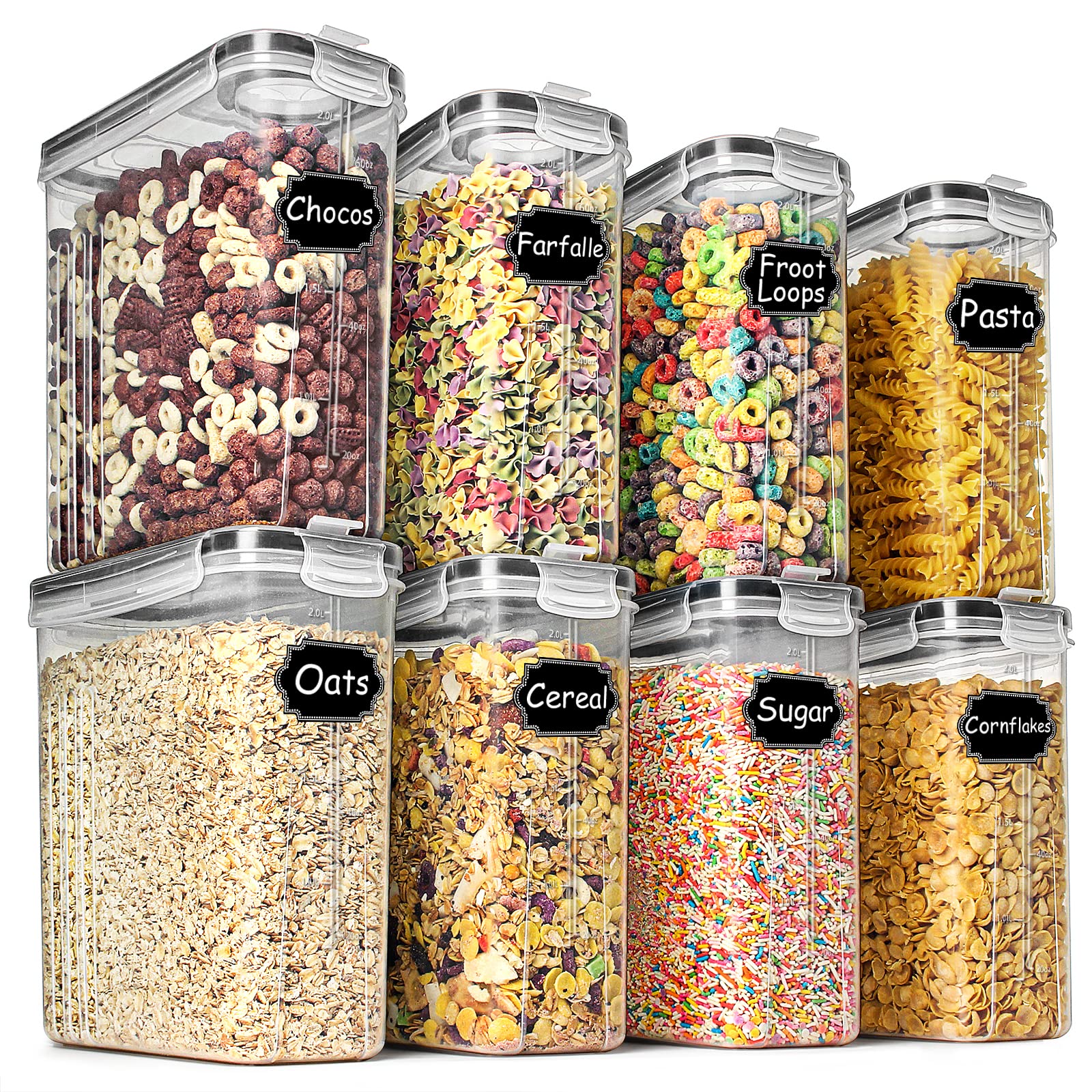 Wildone Airtight Storage Containers, 8-Pack 2.5L, Leak-proof Black Locking Lids
